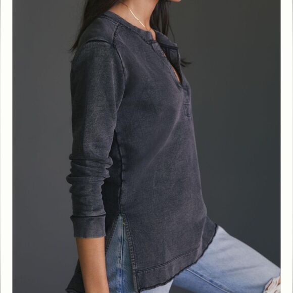 Pilcro by anthropologie Split Back Distressed Terry Tunic Top - size L - Picture 4 of 7